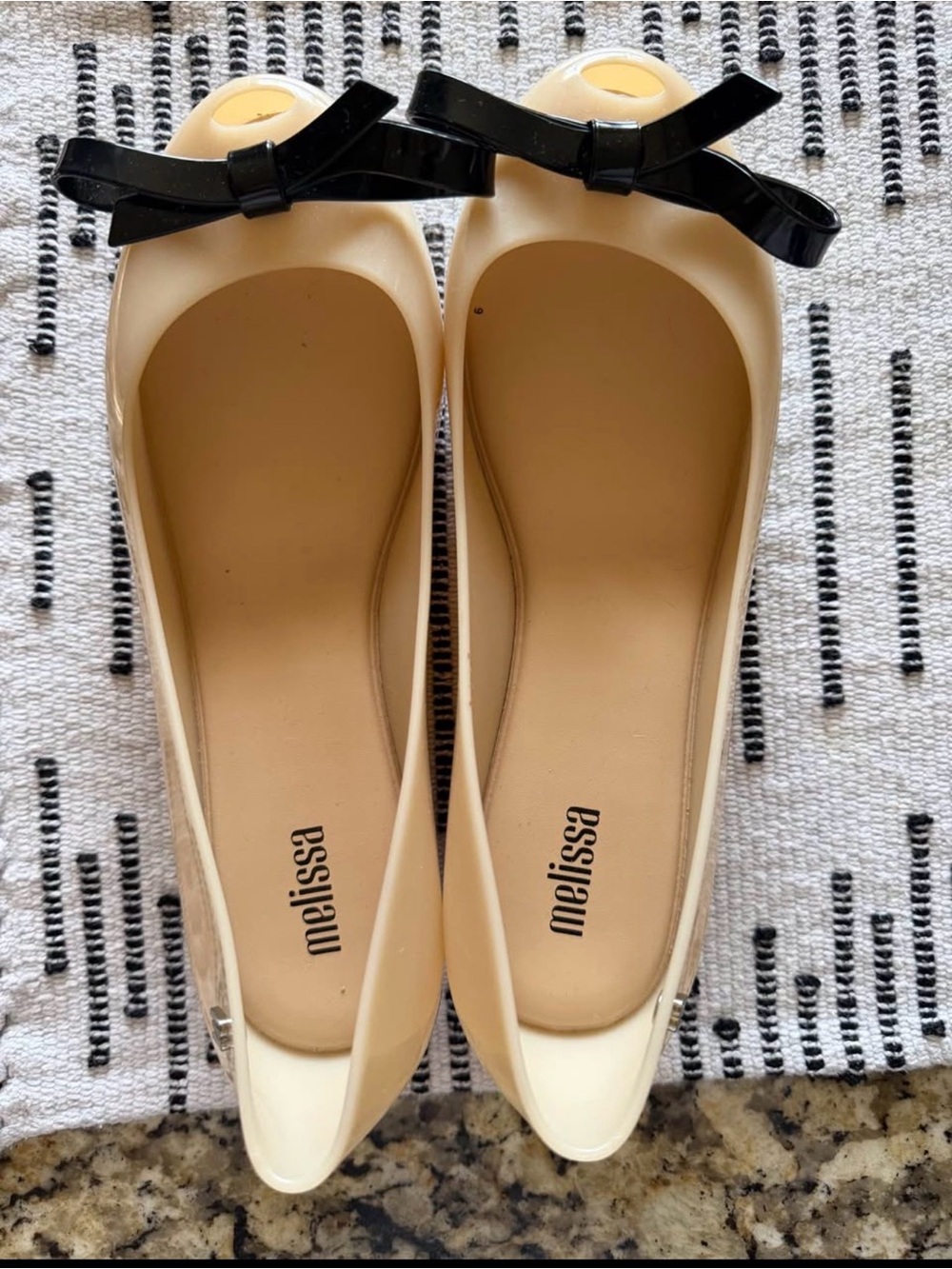 Melissa Cream Ballet Flats with Black Patent Bow